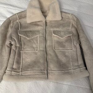 Hollister Women's Cream Teddy Shearling Zip Jacket